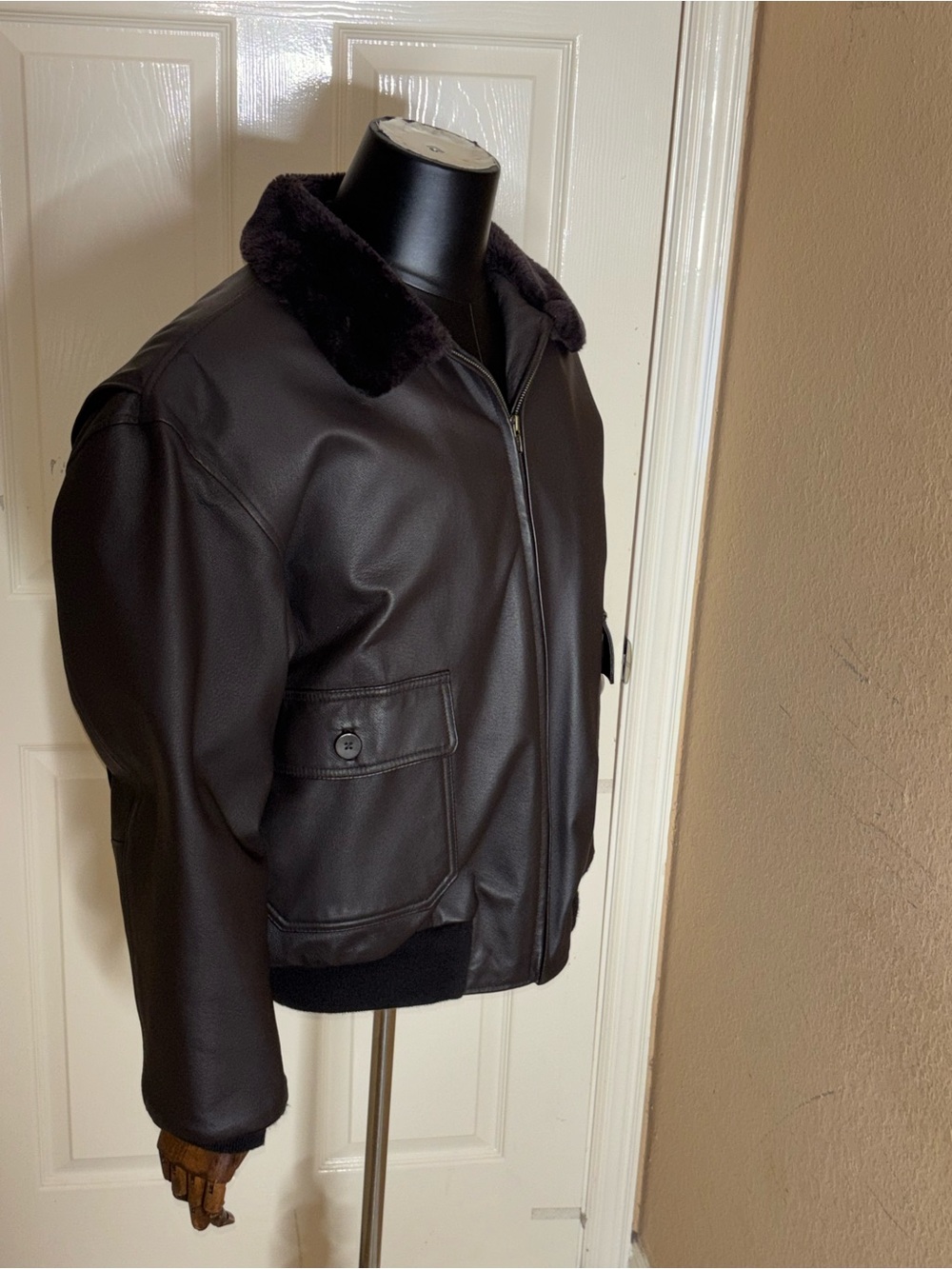 VTG Navy Airborne Leathers Lined Leather Pilots Flight Bomber Jacket L - Picture 4 of 11